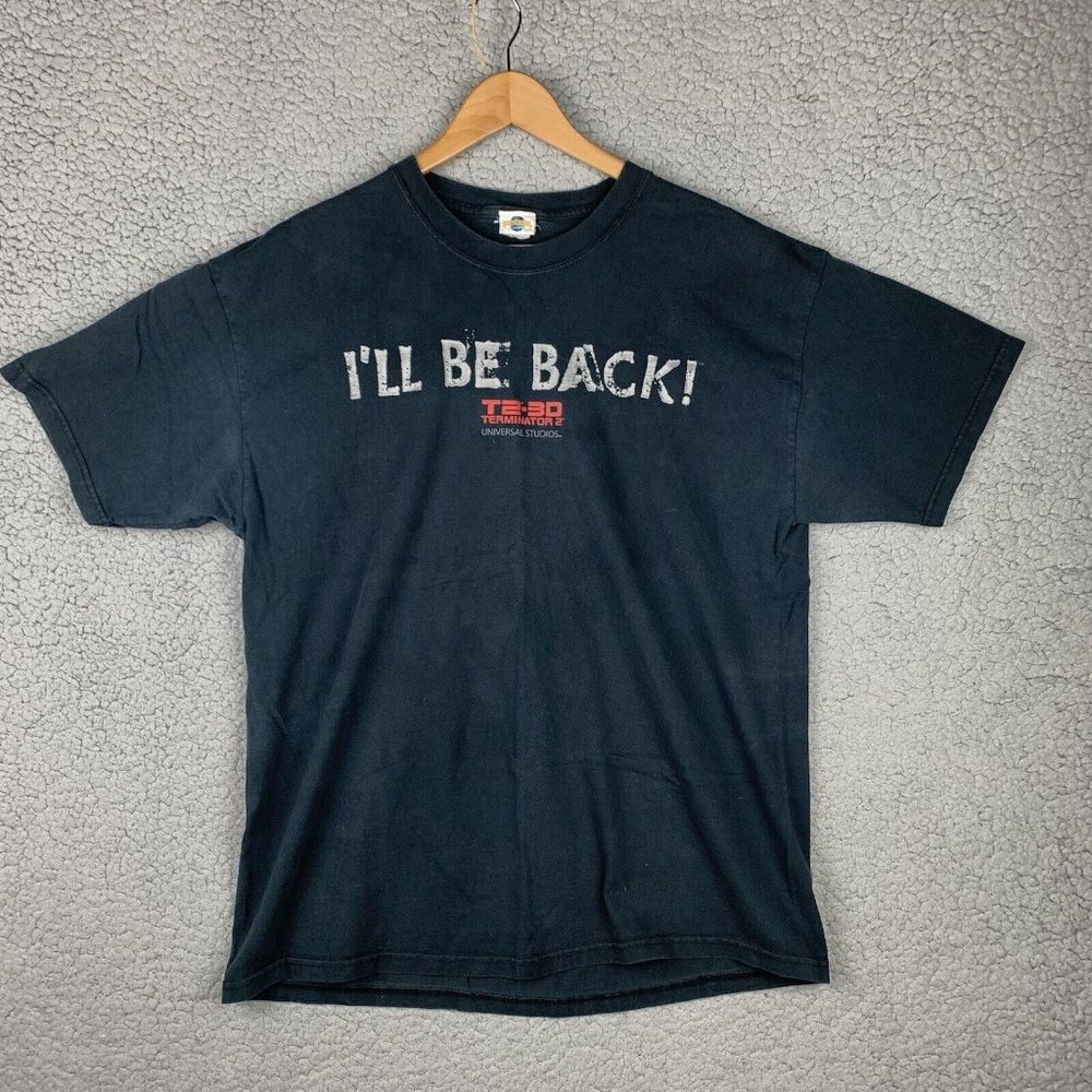 Vintage Terminator 2 I’ll Be Back T-shirt Men’s L Black‎ T2 3D Universal Studios